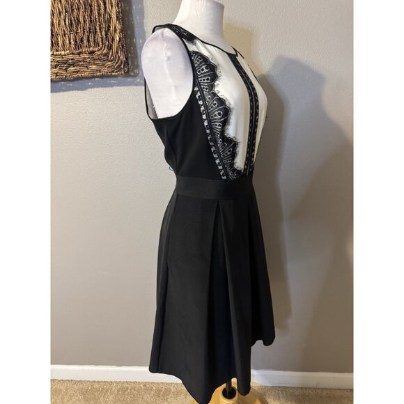 WHBM Dress 12 Ivory Black Tuxedo Lace A Line Sleeveless Pockets Party Wedding - Picture 6 of 16